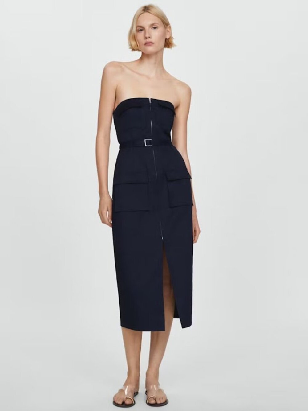 Mango MNG Black Size 8 Belted Strapless Dress NWT Zip Front Closure
